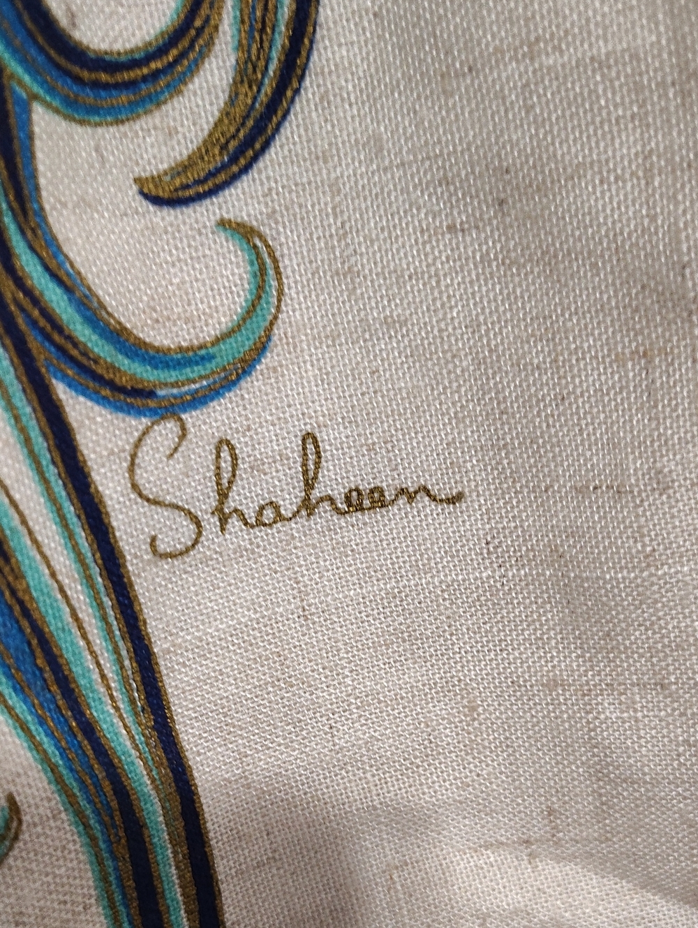 Vintage Linen Signed Shaheen Bag with Celluloid Handles - Picture 3 of 5